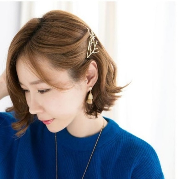 2 Gold Metal Natural Branch Barrettes - One Pair - Picture 4 of 6